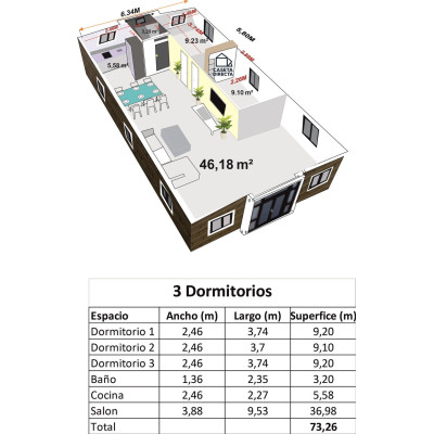Casa Plegable Expandible de 75 m² Nogal