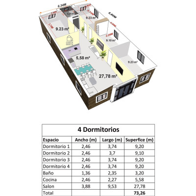 Casa Plegable Expandible de 75 m² Nogal