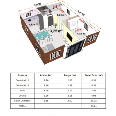 Casa Plegable 37 m² Cobalto